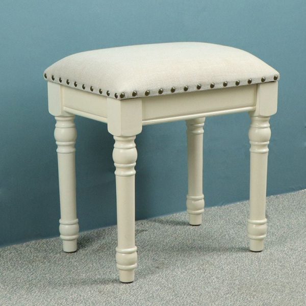 Contemporary Scandinavian Square Linen Leather Solid Wood Vanity Stool Backless Armless For Bedroom - Image 12