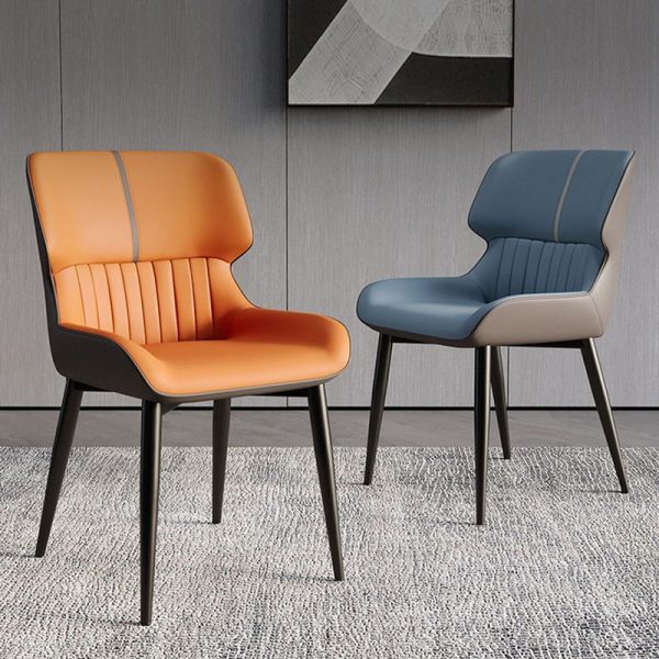Modern Minimalist Steel Leather Dining Chair Backrest Armless For Dining Room - Image 12