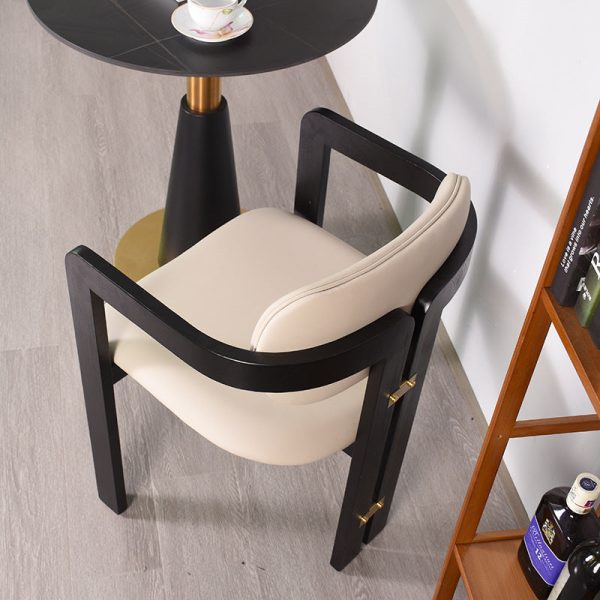 Traditional Chinese Ash Wood Leather Sponge Square Elliptical Dining Chair Backrest Armrest For Dining Room - Image 3