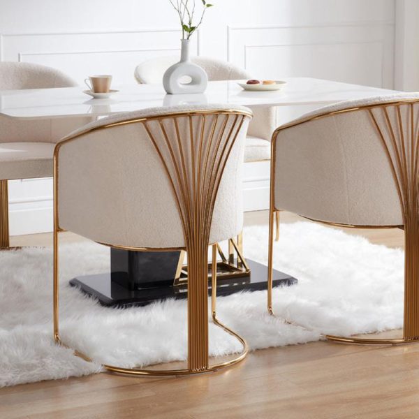 Modern Luxury Half Round Curved Leather Metal Frame Dining Chair Backrest Armrest For Dining Room - Image 8