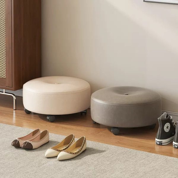 Modern Minimalist Removable Round Microfiber Leather Solid Wood Chair Backless Armless For Living Room - Image 2