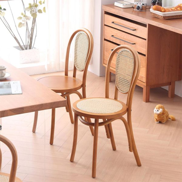 Traditional Vintage Round Rattan Woven Wooden Dining Chair Backrest For Dining Room - Image 14