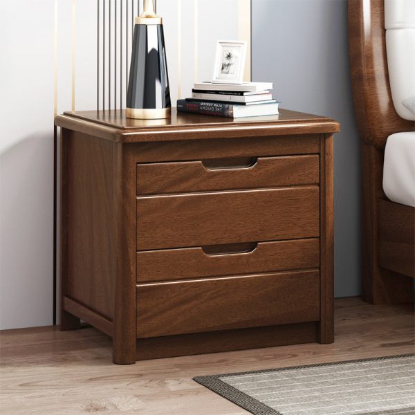Traditional Vintage Rectangular Wood Nightstand 2-Drawer For Bedroom - Image 3