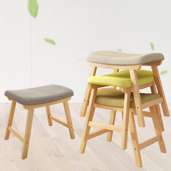 Contemporary Simplicity Rectangular Wood Fabric Vanity Stool Backless Armless For Bedroom - Image 10