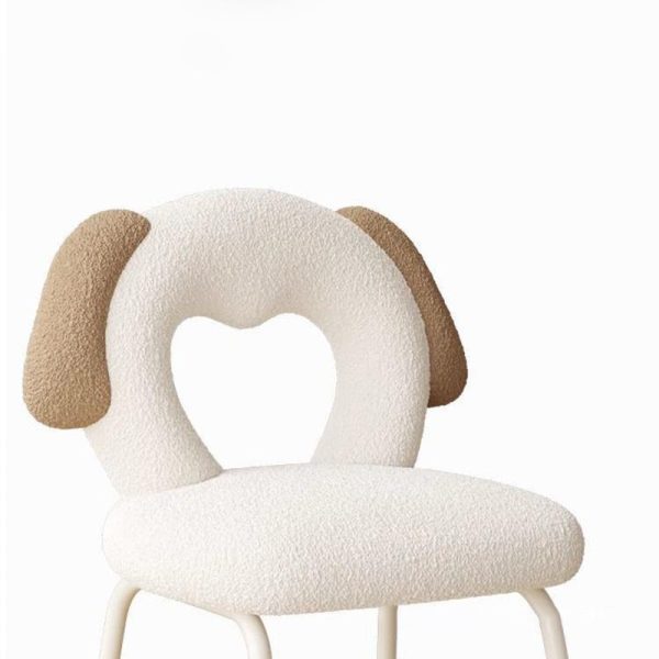 Modern Art Deco Hollow Dog Square Lambswool Wood Metal Vanity Stool Backrest Armless For Bedroom - Image 5