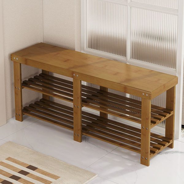 Modern Minimalist Rectangle Heather Bamboo Shoe Storage 2-Shelf For Entryways - Image 17