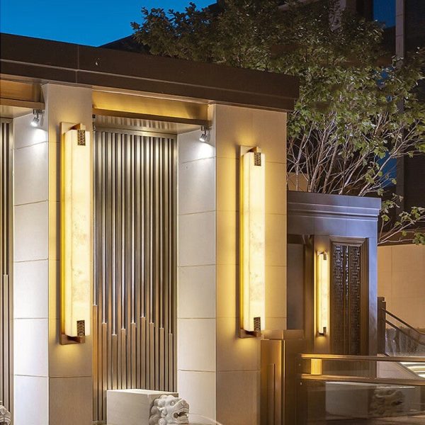 Modern Transitional Rectangular Copper Marble LED Outdoor Wall Sconce Lamp For Outdoor Patio - Image 11