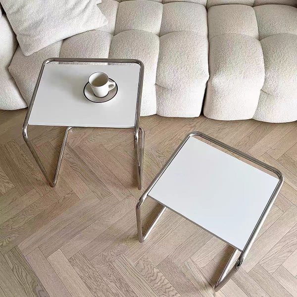 Modern Minimalist Rectangle C-Shape Density Plate Stainless Steel End Table For Living Room - Image 7