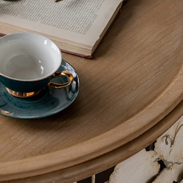 Modern Art Deco Round Petals Wood Iron Coffee Table 1-Tier For Living Room - Image 10