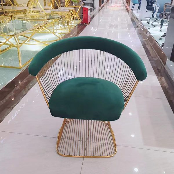 Modern Luxury Curve Hollow Oval Fabric Stainless Steel Accent Chair Backrest Arm For Living Room - Image 6