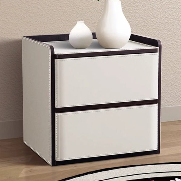 Contemporary Nordic Rectangular Leather Wood Nightstand 2-Drawer For Bedroom - Image 16