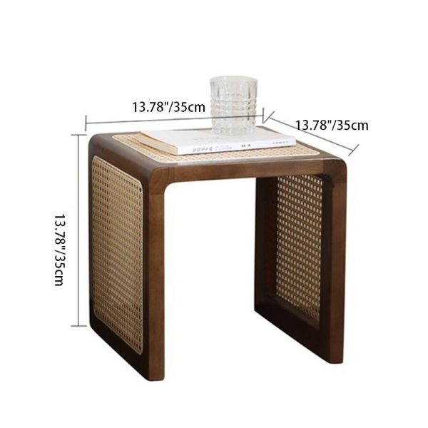 Traditional Japanese Rectangular Solid Wood Stainless Steel End Table 1-Tier For Living Room - Image 4
