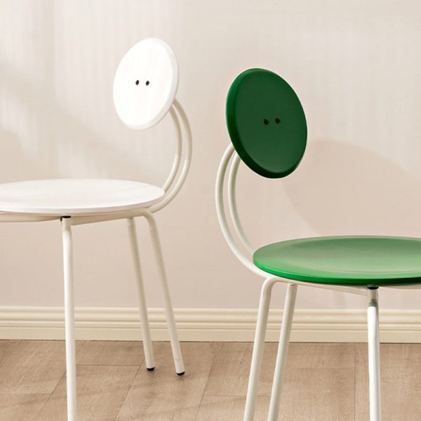 Traditional Vintage Round Rubberwood Steel Vanity Stool Backrest Armless For Bedroom - Image 8