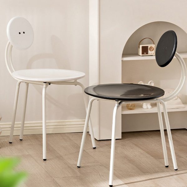 Traditional Vintage Round Rubberwood Steel Vanity Stool Backrest Armless For Bedroom - Image 17