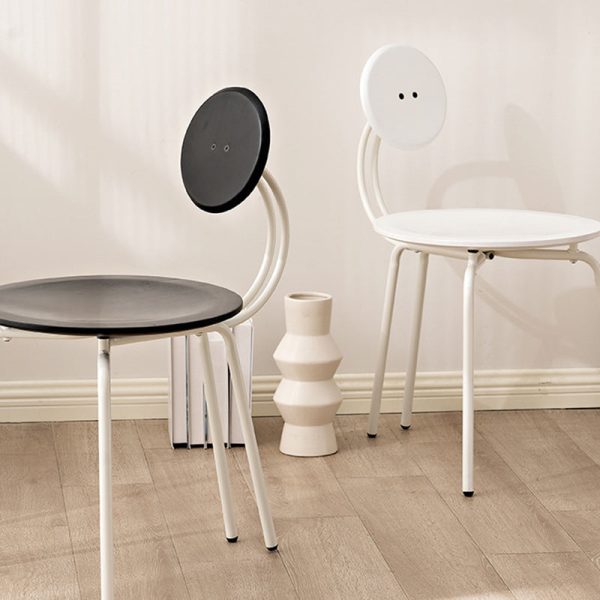 Traditional Vintage Round Rubberwood Steel Vanity Stool Backrest Armless For Bedroom - Image 16