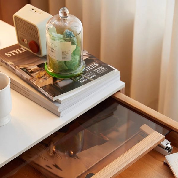 Contemporary Japanese Removable Rectangle Solid Wood End Table 2-Tier For Living Room - Image 6