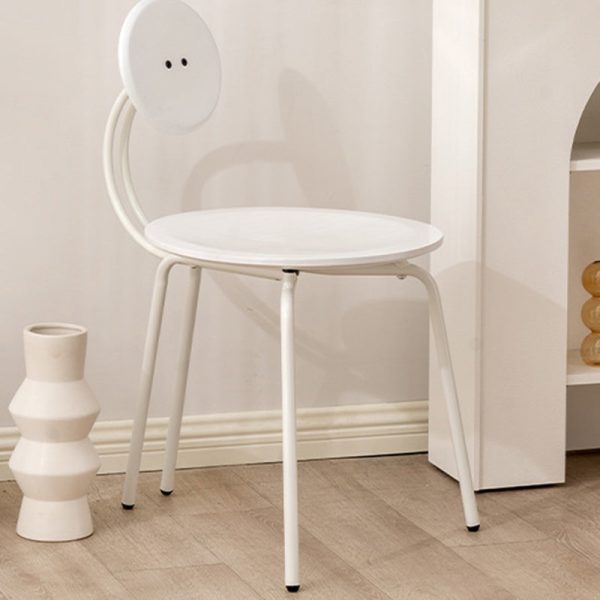 Traditional Vintage Round Rubberwood Steel Vanity Stool Backrest Armless For Bedroom - Image 18