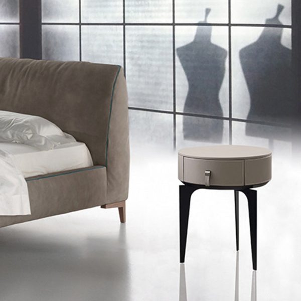 Modern Luxury Round Microfiber Leather Solid Wood Metal Nightstand 1-Drawer For Bedroom - Image 10