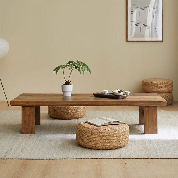 Traditional Japanese Rectangular Tabletop Solid Wood Coffee Table 4-Leg For Living Room - Image 14