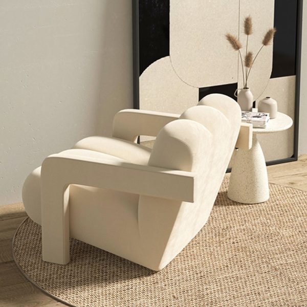 Contemporary Scandinavian Velvet Lambswool Wood Sponge Single Sofa Backrest Armrest For Living Room - Image 12