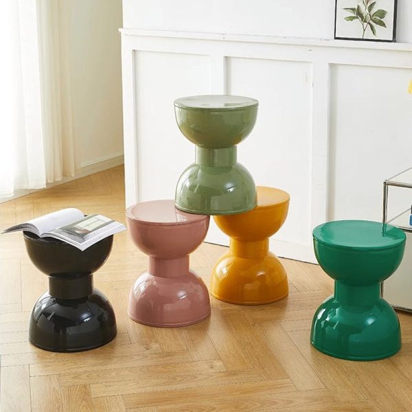Contemporary Scandinavian Round Hourglass Shape Plastic Footstool Backless Armless For Entryways - Image 12