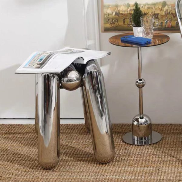 Modern Minimalist Stainless Steel Geometric Round Tube Splicing Footstool For Entryways - Image 10