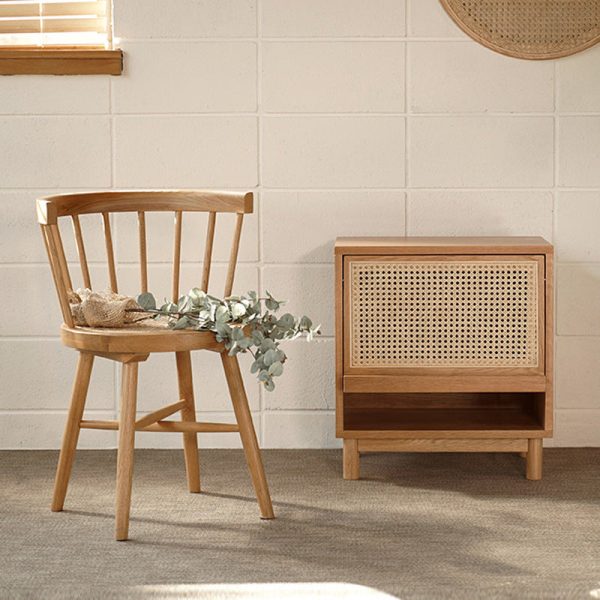 Contemporary Nordic Rectangular Wood Rattan End Table 1-Drawer For Living Room - Image 12