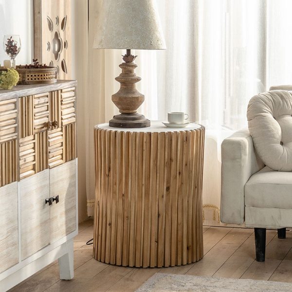 Traditional Vintage Cylindrical Vertical Wood Medium Density Fibreboard End Table For Living Room - Image 7