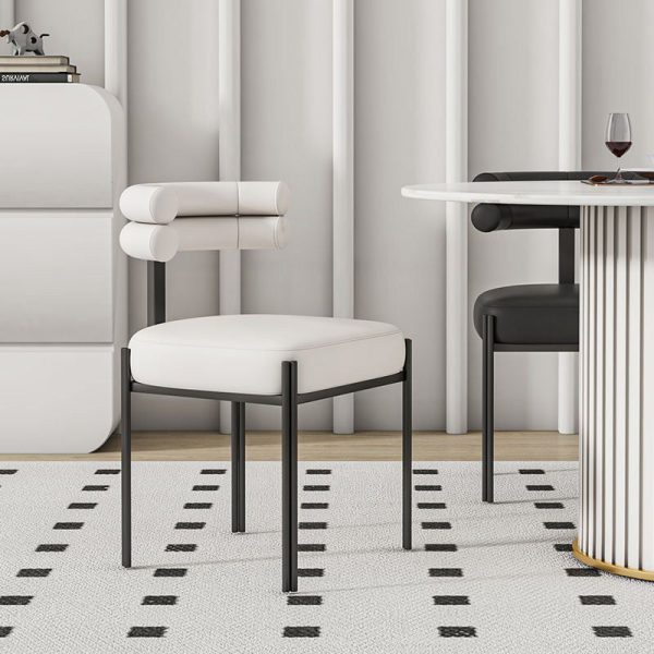 Contemporary Nordic Square Curved Backrest Leather Carbon Steel Dining Chair For Dining Room - Image 11