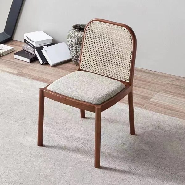 Traditional Chinese Square Weaving Wood Fabric Foam Dining Chair Four Legs Backrest For Dining Room - Image 10