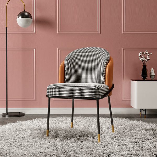 Modern Luxury Square Upholstered Curved Backrest Leather Fabric Iron Dining Chair For Dining Room - Image 22