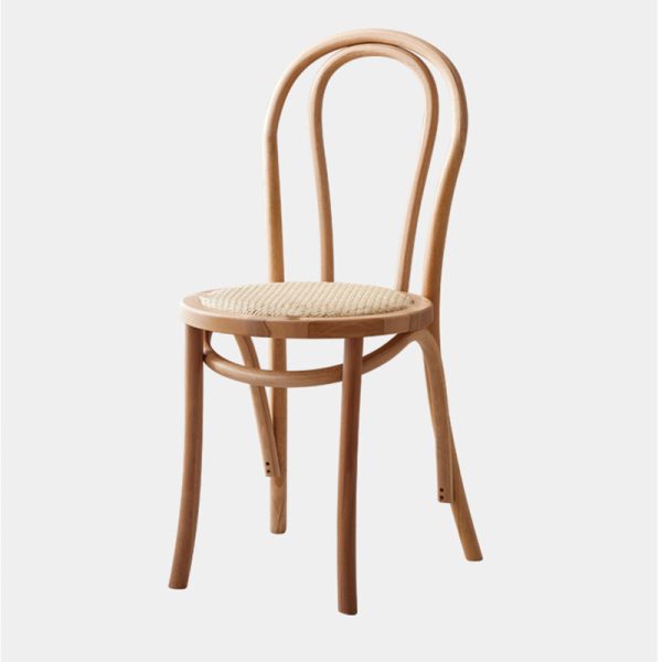 Contemporary Scandinavian Round Rattan Wood Vanity Stool Backrest Armless For Bedroom - Image 13