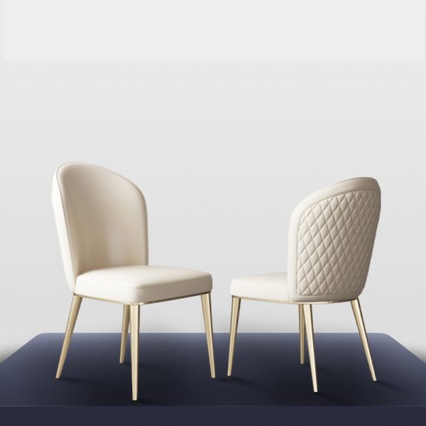Contemporary Nordic Curved Leather Upholstered Metal Tapered Legs Dining Chair Backrest For Dining Room - Image 9