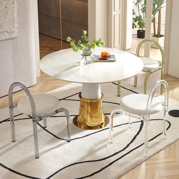 Contemporary Nordic Acrylic Velvet Sponge Round Arched Dining Chair Backrest For Dining Room - Image 13
