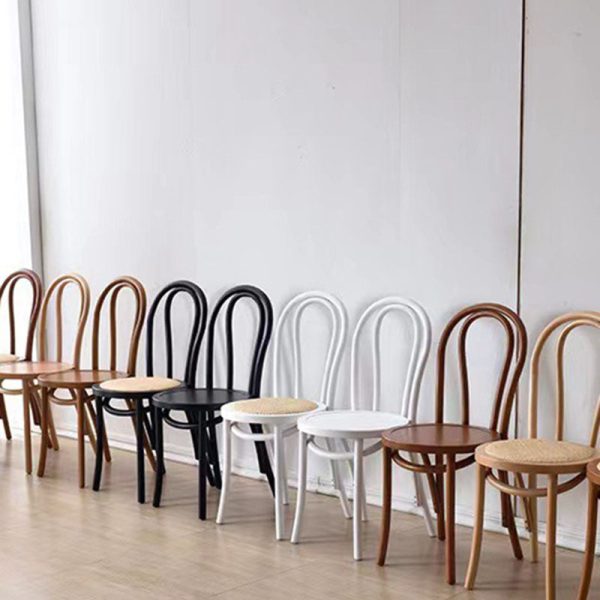 Traditional Vintage Curved Frame Solid Wood Wicker Dining Chair Backrest For Dining Room - Image 15
