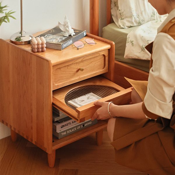 Contemporary Retro Solid Wood Cube Nightstand 1-Drawer Storage Cabinet For Bedroom - Image 14