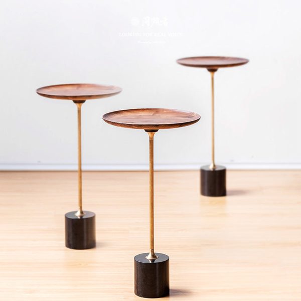 Modern Minimalist Round Wood Metal End Table For Living Room