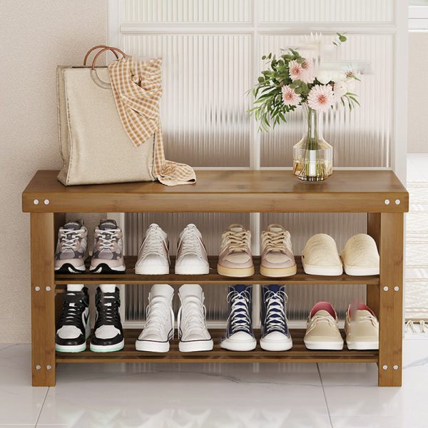 Modern Minimalist Rectangle Heather Bamboo Shoe Storage 2-Shelf For Entryways - Image 16