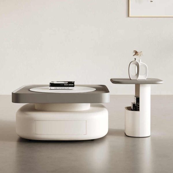 Modern Luxury Square Oval Rock Panel Stainless Steel End Table 1-Tier For Living Room - Image 2