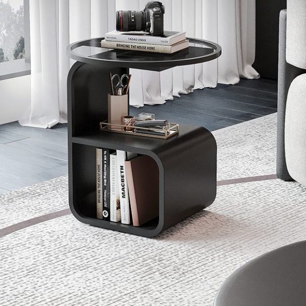 Modern Minimalist Round Square Base Glass Iron End Table 3-Tier For Living Room - Image 2