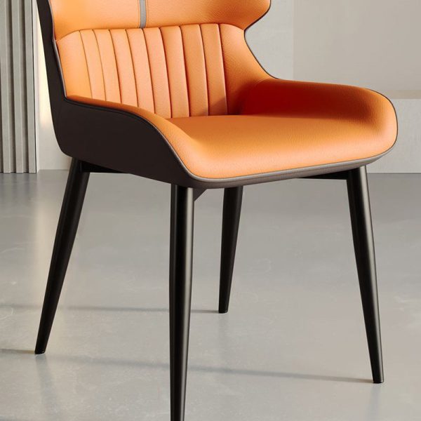 Contemporary Scandinavian Leather Carbon Steel Sponge Square Vein Lines Dining Chair Backrest For Dining Room - Image 11