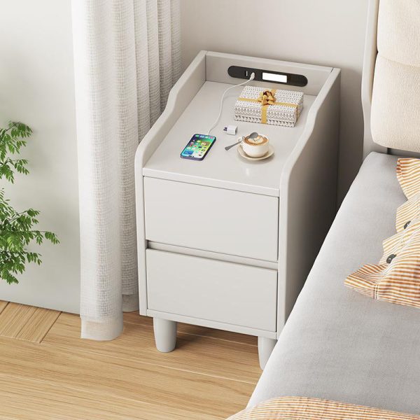 Modern Minimalist Rectangular Rubber Wood Nightstand 2-Drawer Sensor Light USB Charging For Bedroom - Image 9