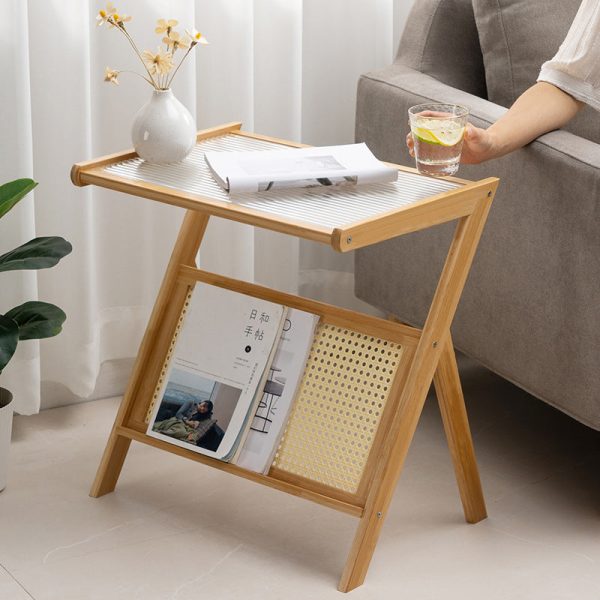 Contemporary Simplicity Z-shaped Glass Bamboo End Table For Living Room - Image 11