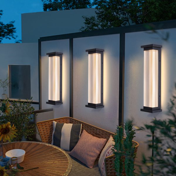 Modern Minimalist Waterproof Striped Rectangle Stainless Steel Acrylic Wall Sconce Lamp For Outdoor Patio - Image 2