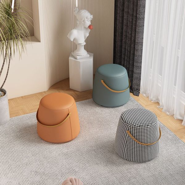 Modern Minimalist Round Column Cotton Linen Leather Wood Chair Backless Armless For Living Room - Image 15