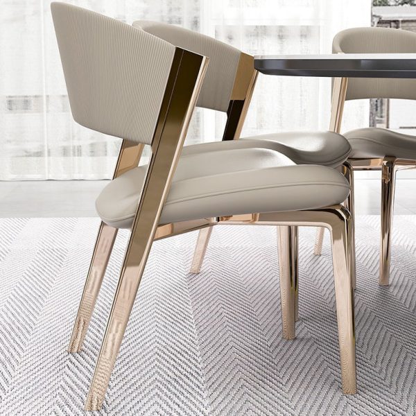 Modern Luxury Square Leather Stainless Steel Foam Dining Chair Four Legs Backrest For Dining Room - Image 10