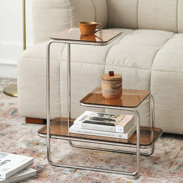 Modern Minimalist Triple Square Stainless Steel Glass End Table For Living Room - Image 2