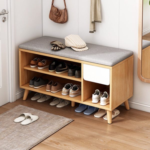Contemporary Scandinavian Cotton Linen Solid Wood Shoe Storage 2-Storage For Entryways - Image 10