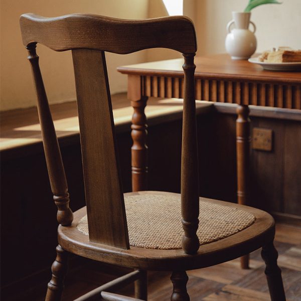 Traditional Vintage Scallop Shape Solid Wood Frame Dining Chair Slat Back Footrest For Dining Room - Image 11