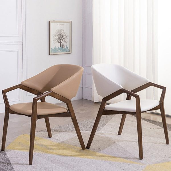 Contemporary Simplicity Square Leather Upholstered Wood Dining Chair Backrest Armrest For Dining Room - Image 23